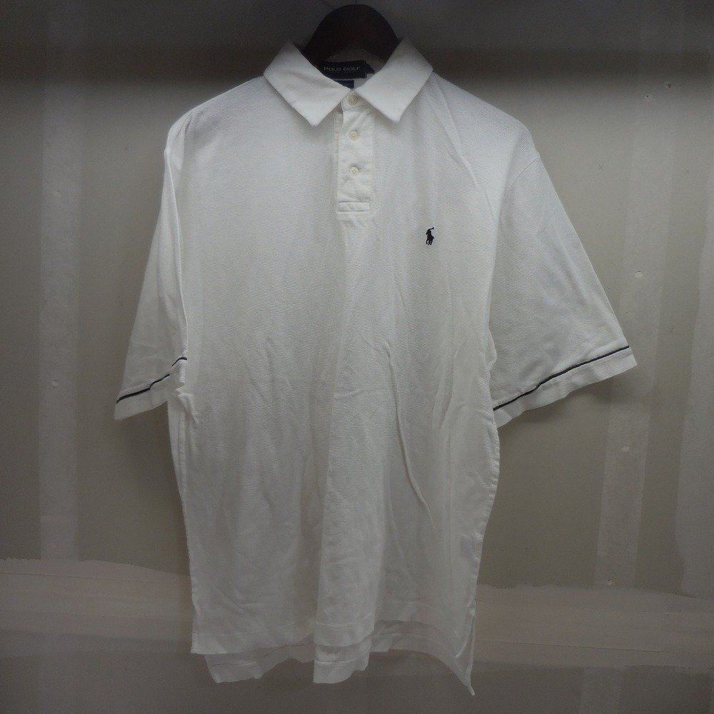 Polo Golf Ralph Lauren Mens Large White Pima Cotton Short Sleeve Polo Shirt Logo